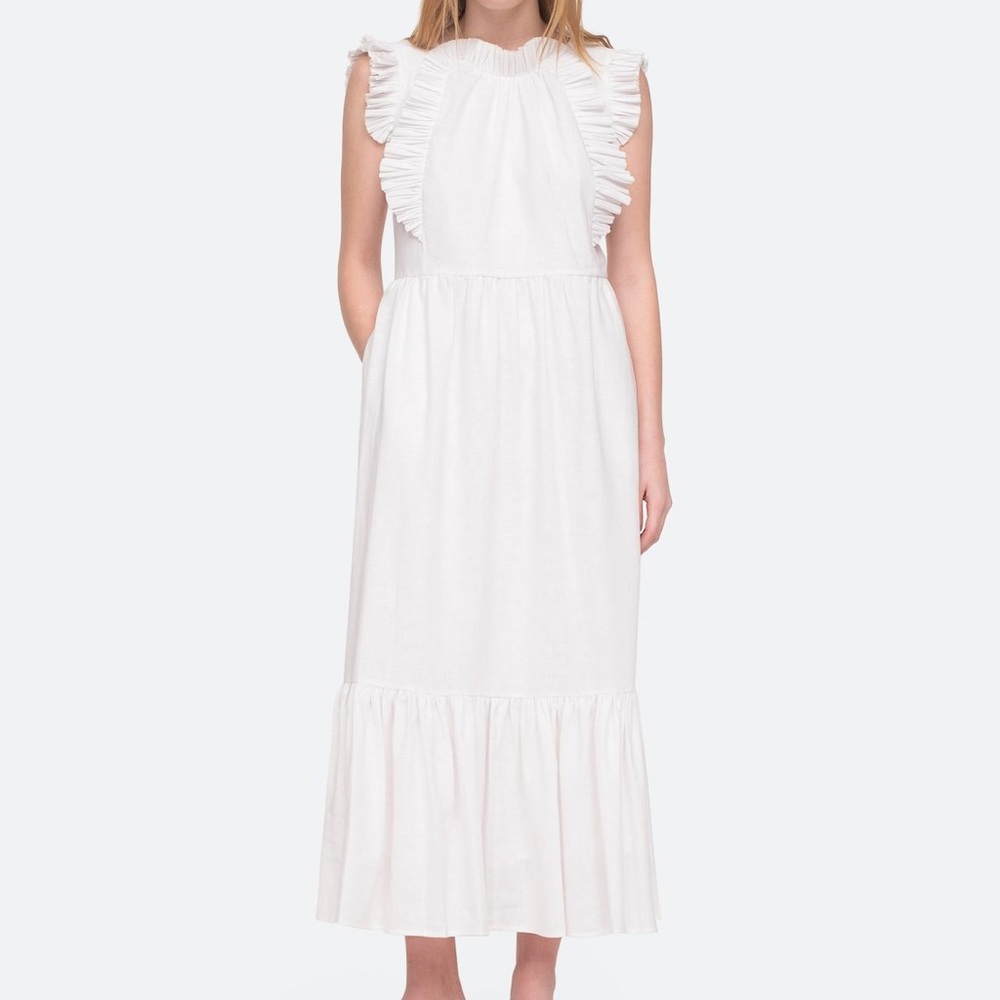 SEA Balley Broomstick Pleat Ruffle Hem Linen Blend Dress